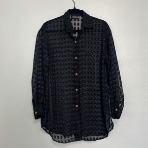 Vintage Women’s sheer black blouse with gold buttons